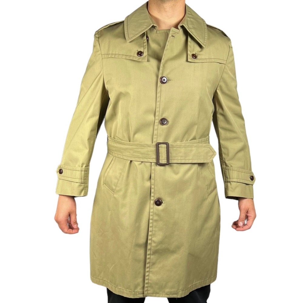 Vintage Derby Of San Francisco Beige Tan Trench Coat Jacket 40 Long Button Up